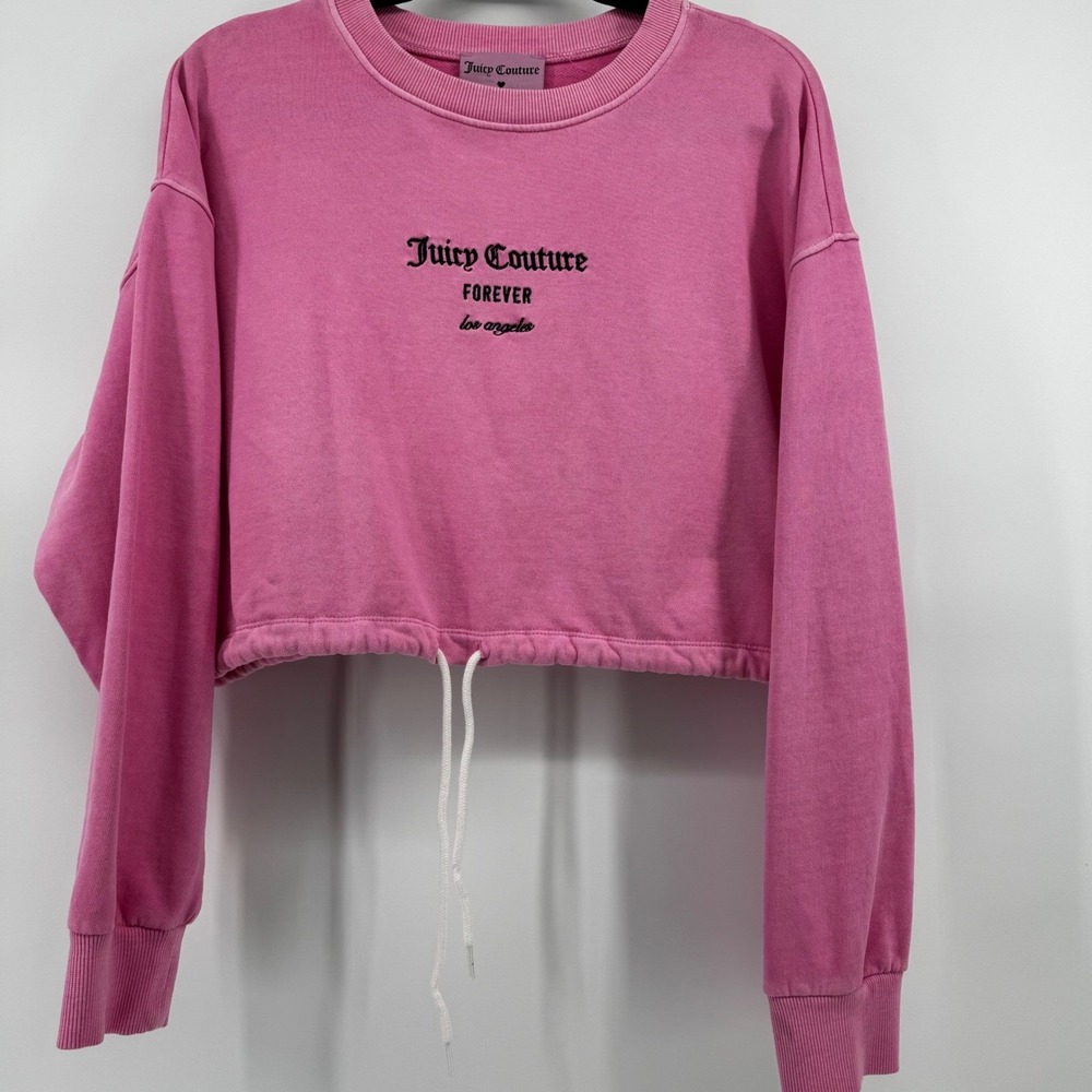 Juicy‎ Couture Forever 21 Pink Cropped Sweatshirt Embroidered Logo Large L